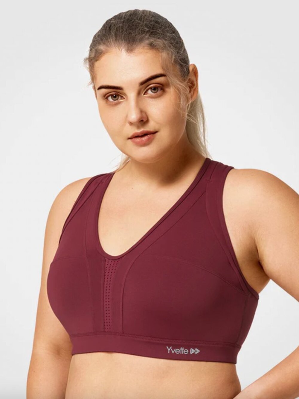 Yvette Power Cross Back Padded Running Bra Burgundy Athletic Workout Casual